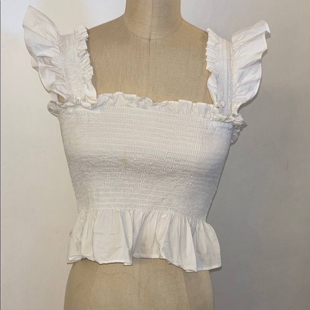 Hill House White Ruffled Women's Top